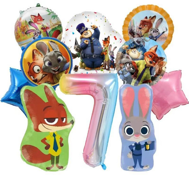 주토피아 테마 생일 파티 장식 숲속 동물 주디 닉 알루미늄 호일 숫자 풍선 샤워 선물, 5. Zootopia 7