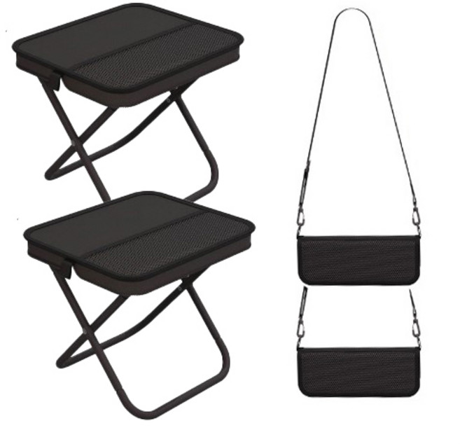일상가 탄소강 휴대용 크로스백 파우치형 포켓형 초경량 캠핑 접이식 의자, 2개, 블랙