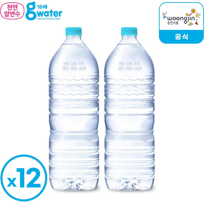 [공식] 웅진 가야워터 무라벨 생수, 12개, 2L
