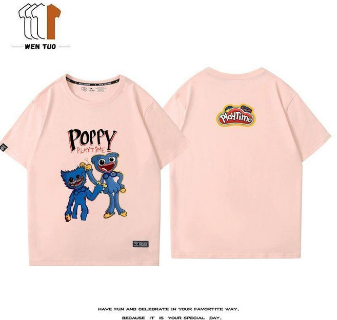Poppy Playtime 波比遊戲時間 短袖 T 恤 男女情侶潮流上衣, 粉色3,S 建議40.0-45.0公斤