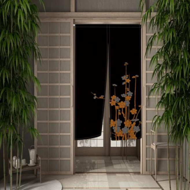 가림막 일식집 주방 블랙 문짝 황금 연꽃 잎 고대 스타일 질감 현대 일본 침실 난방 파티션