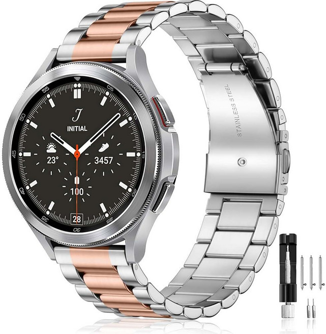 Lerobo 삼성 갤럭시 워치 8 7 6 5 4 밴드 44mm 40mm/갤럭시 워치 6 4 클래식 밴드 43mm 47mm 46mm 42mm/액티브 2 40mm 44mm 20m, 로열 골드/실버
