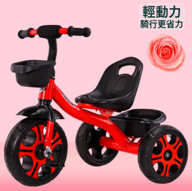 DFMEI 兒童三輪車腳踏車1-3-5-2-6週歲可摺疊嬰兒手推車寶寶自行車, 紅色:如圖