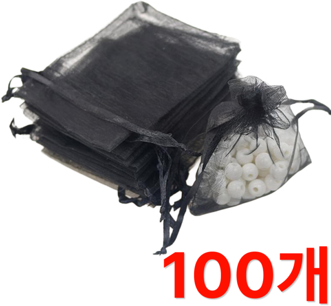 코메로 망사주머니 100장 선물포장 다용도 파우치, 블랙
