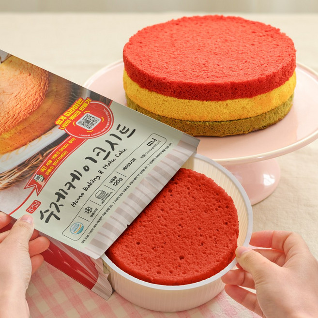 장가네제과 수제 케이크시트 (레인보우/3색미니) [노오븐 케이크만들기 홈베이킹 DIY케이크], 1개, 120g