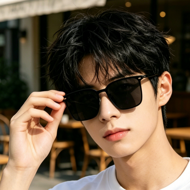 라이징모 초경량 사각 메탈 변색 편광 선글라스