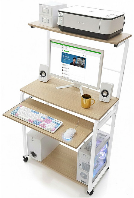심플 좁은공간 학생 학원 원룸 이동식 2단 와이드 공간절약형 1인용 컴퓨터책상, 우드