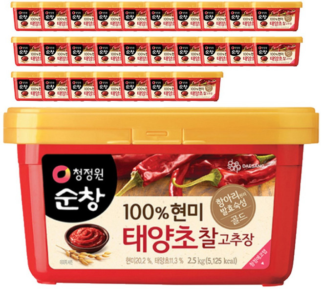 청정원순창 100% 현미 태양초 찰고추장, 2.5kg, 28개