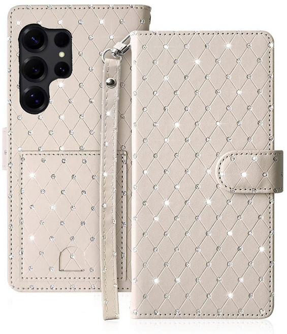 갤럭시 S25 시리즈 S25 / S25플러스 / S25울트라 - 트윙클 큐빅 지폐2칸+카드5장 올인원 지갑형 케이스 + 손목스트랩