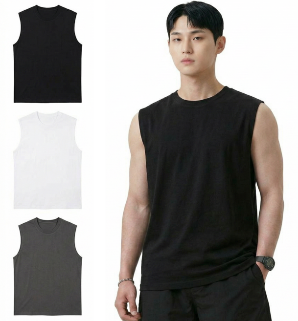 올리즌 3장세트 남자 면100% 나시티 오버핏 민소매 티셔츠 NC5473YY