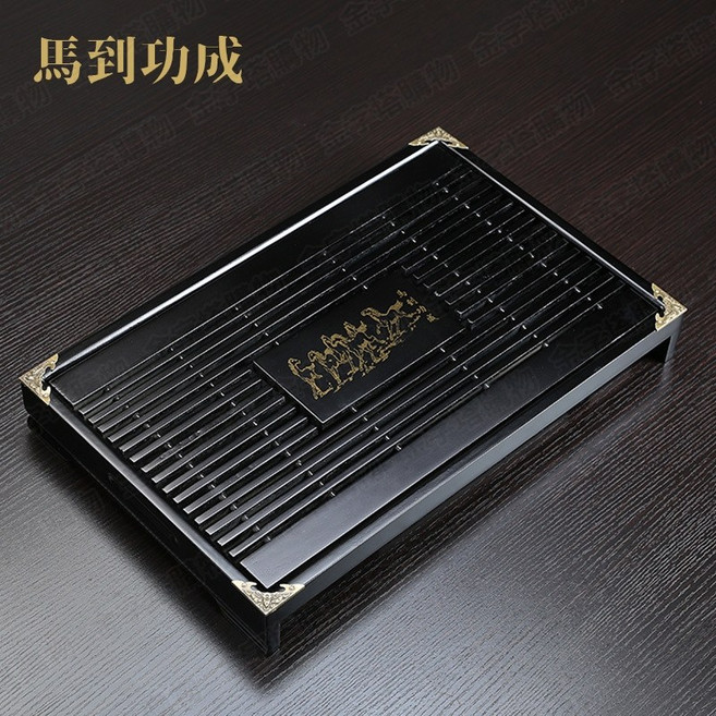 原木排水茶盤 附排水管, 1個, 原木泡茶盤-馬到功成