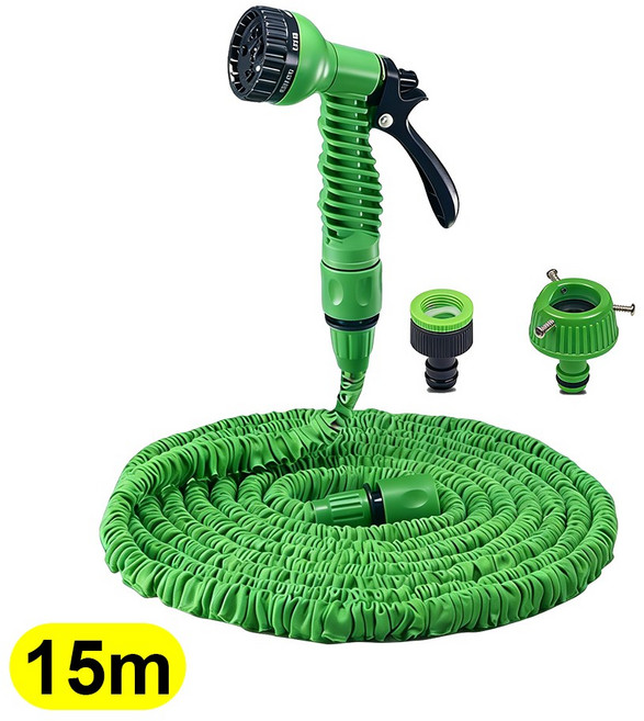 꼬임방지 물호스 멀티노줄분사기 베란다 욕실 정원용, 그린, 15m
