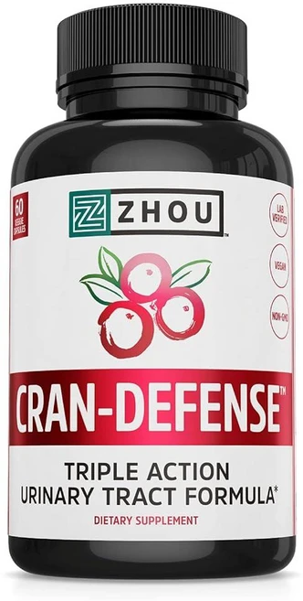 주 크랜-디펜스 - 여성 남성용 크랜베리 알약 추출물 함유 D-만노스 요로 건강 캡슐 당 1000mg 항산화 지원 식물성 Zhou, 1개, 60정 - 쿠팡