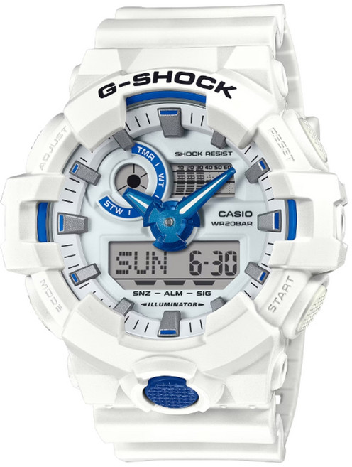 CASIO 卡西歐 (GA-700HDS-7A) G-SHOCK 藍白夏日海洋 磷光 大錶殼雙顯錶