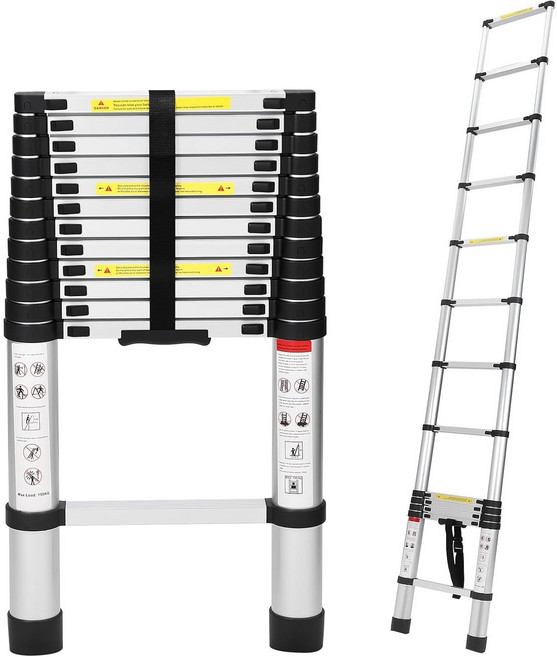 가르브이 항공 알루미늄 안테나 사다리 신축식 일자 사다리 안전 후크 2.6m 3.2m 3.8m 5m 6.2m, 1개