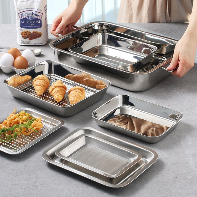 스텐 사각 오븐 트레이 오븐용 쟁반 튀김 베이킹 요리 업소용 식당, 04-미니 스텐 사각 오븐 트레이 4호, 1개