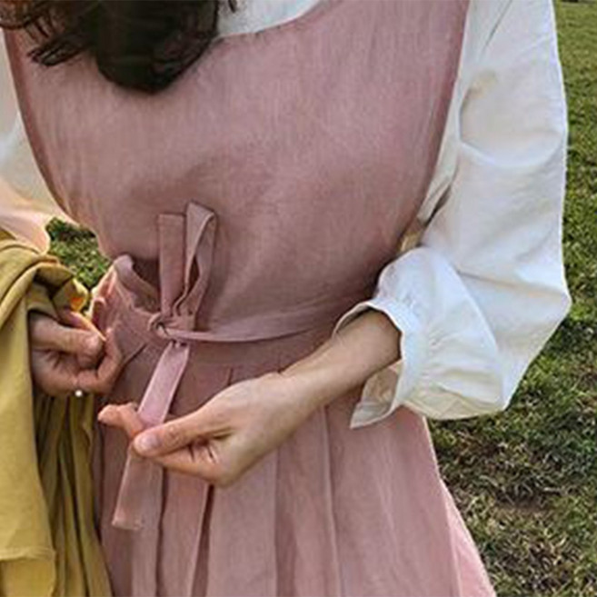 북유럽풍 순면 린넨 원피스형 레이어드 앞치마, 린넨 옆트임 앞치마 (화이트), 1개