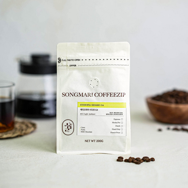 [당일로스팅]송마리커피집 산미있는 에티오피아 시다모 G4 원두커피, 1개, 200g, 홀빈(분쇄안함)