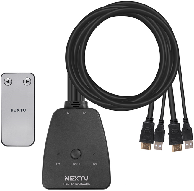 NEXT-6902KSW 2포트 USB 4K HDMI KVM 스위치 케이블 일체형 1.4M / 1대의 키보드 마우스로 2대의 PC 제어, 본상품선택, 1개