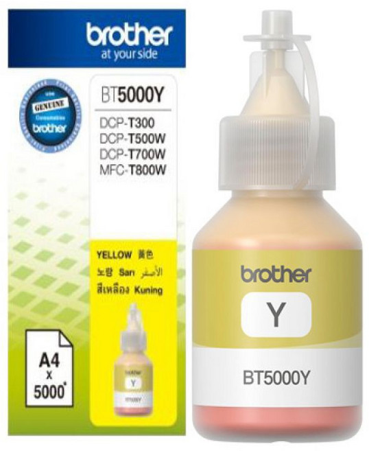 Brother 台灣公司貨 BT5000Y 黃色墨水 (適用 DCP-T300/T500W/T700W/MFC-T800W), 1個, 黃色BT5000Y, 黃色
