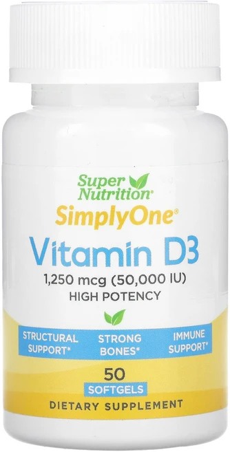 Super Nutrition SimplyOne 비타민D3 50000IU 소프트젤 50정, SuperNutritionSimplyOne비타민D350, 1개 - 쿠팡