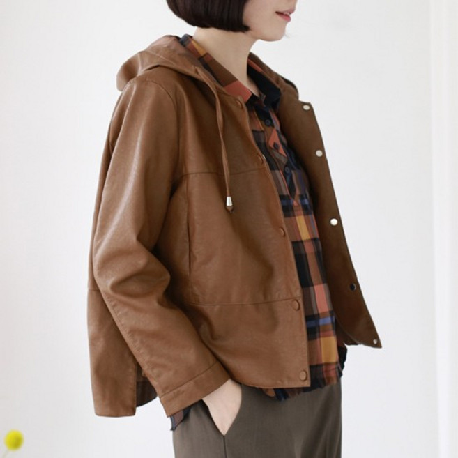 [간절기필수템/후기폭발/지금부터 봄까지 입는 자켓]보보시 레더 후드 자켓 /모임룩/외출룩 KJK110