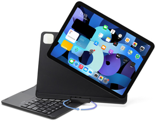 아이패드 키보드 케이스 마그네틱형 시즌템 360도회전 트랙패드, 블랙