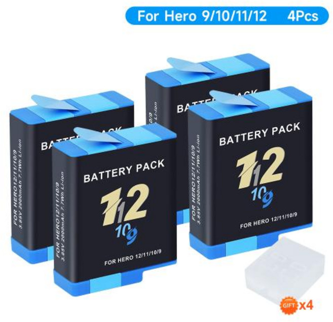 PALO GoPro 12 11 배터리 2000m Go Pro Hero 10 LCD 3슬롯 Type-C 충전기 GoPro Hero 9 Go Pro 10 Hero 11 12 스포츠 카, 2) 4pcs battery, 없음