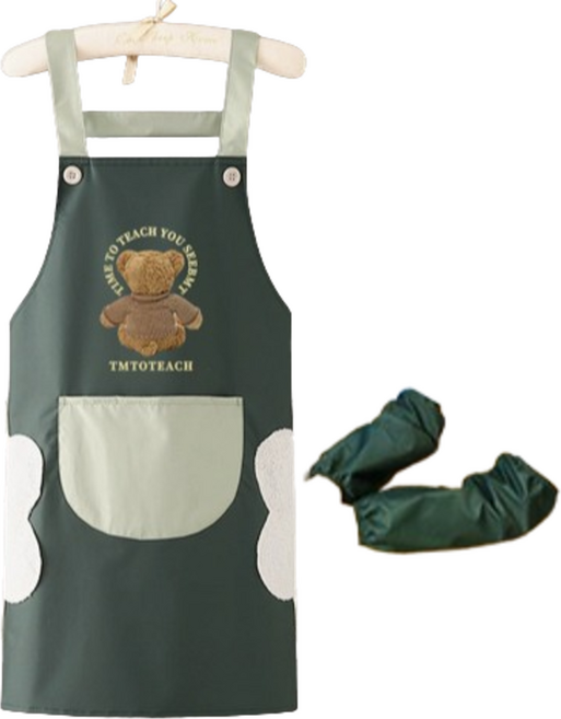 라이프핏 캔버스 작업용 앞치마 + 토시 세트, 곰돌이(앞치마), 그린(토시)