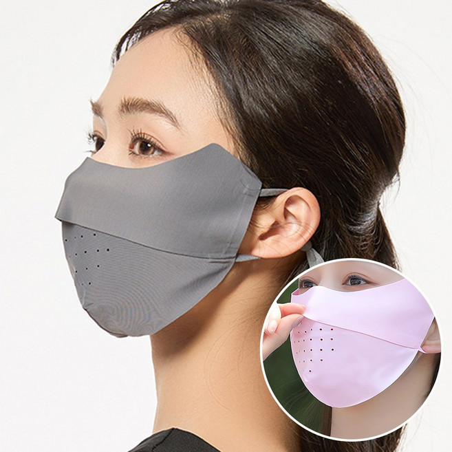 1+1 통풍 마스크 냉감 기미 숨쉬는마스크 귀편한 운동용 여름 안면 쿨 스포츠 자외선차단, 차콜+핑크