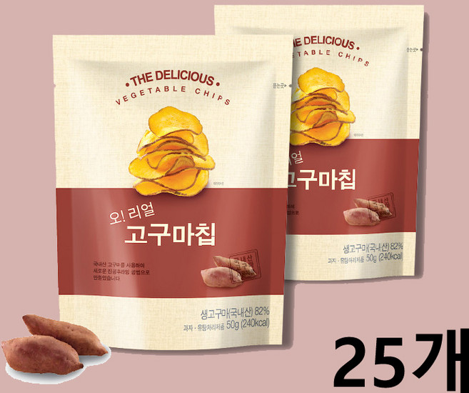 오 리얼 고구마칩 국내산 고구마간식 건강한과자, 50g, 25개