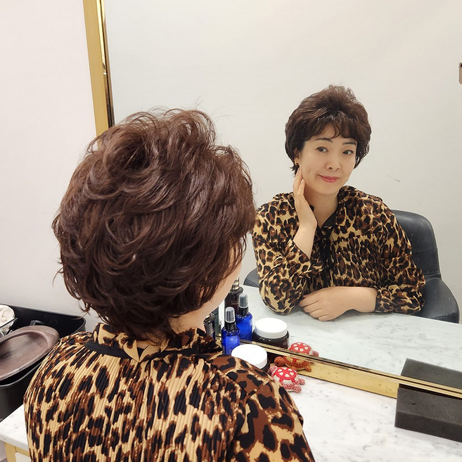 중년여성 숏단발 전체가발 인모느낌 자연스러운볼륨, 네추럴브라운, 1개
