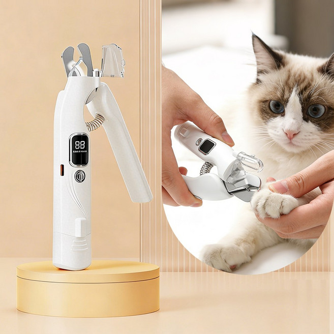 반려동물 발톱깎이 전동 발돕깎이 다듬기 2in1 LED조명 안전 정리기, 화이트, 1개