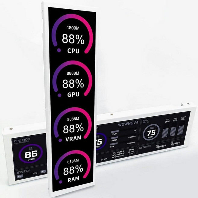 WOWNOVA 9.2인치 LCD 스크린 내부 PC 케이스 컴퓨터 온도 모니터 스크린 1클릭 1개의 케이블로 빠르게 시작할 수 있습니다. PC 온도 디스플레이 IPS 센서 패널, 화이트