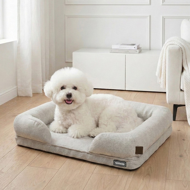 와우와우 강아지 슬개골 탈구예방 디스크완화 풀 메모리폼 방수 방석, 그레이, 1개