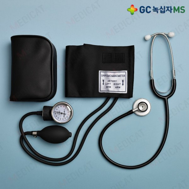 녹십자 아네로이드 혈압측정기 메타 수동혈압계+단면청진기 양면청진기 간호 실습, HS-2000 (메타혈압계) + HS-30A (단면청진