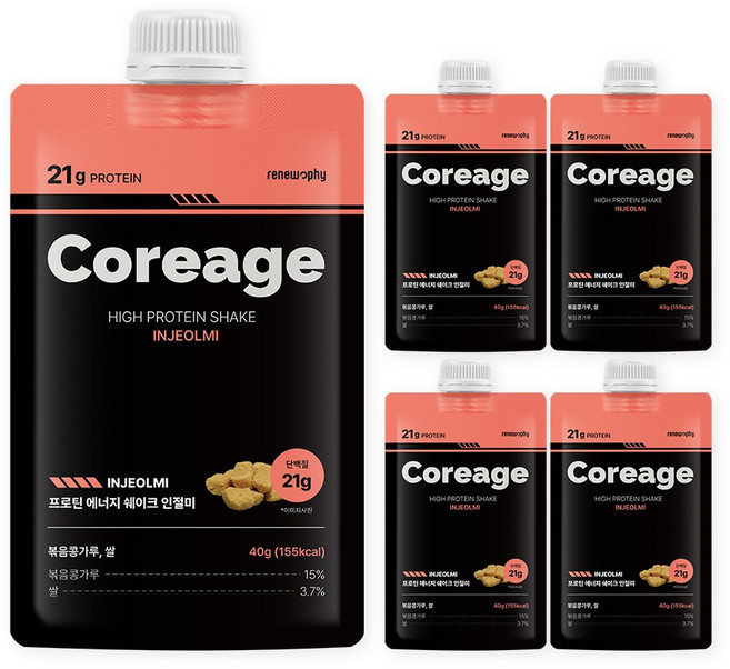 코어리지 프로틴 에너지 쉐이크 단백질 인절미맛, 5개, 40g