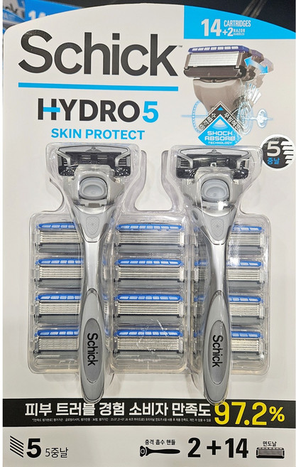 쉬크 하이드로5 스킨프로텍트 면도기 핸들2+면도날 14입 멀티팩 일회용, 1개