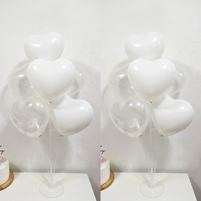 올리브파티 펄풍선 하트 풍선 풍선꽂이 풍선스탠드 2개 생일파티용품 세트, 1세트, 화이트클리어하트