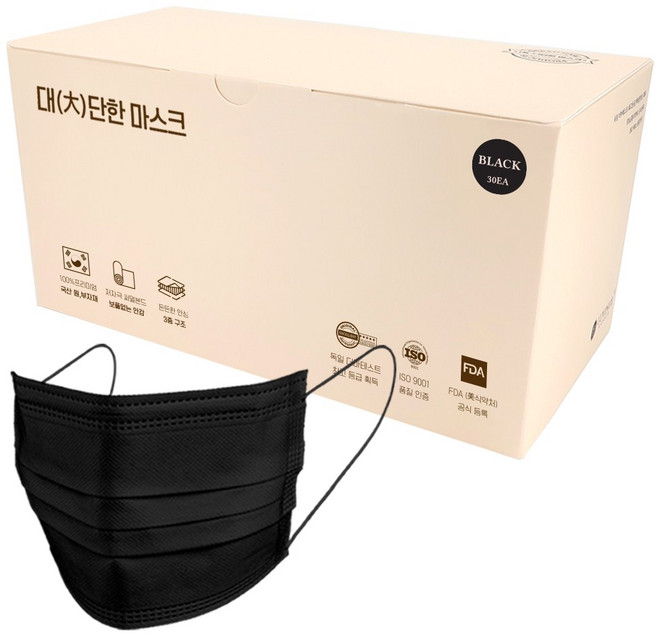 대단한마스크 그란데 비말차단 마스크 특대형 KF-AD, 30매입, 1개, 블랙