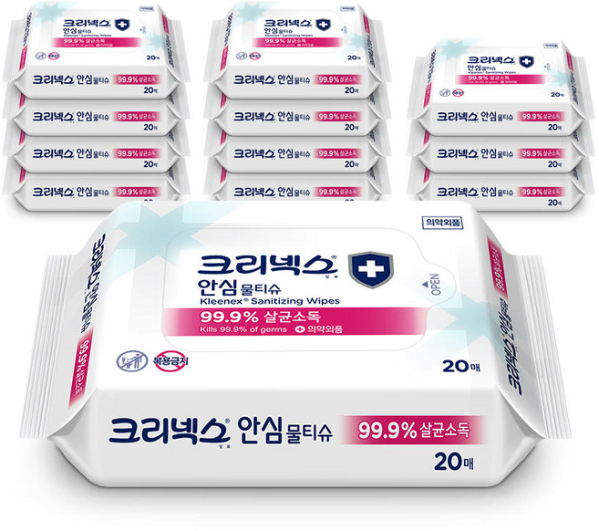 테온셀 크리넥스 안심물티슈 캡형 60매 8입 1개, 20개입