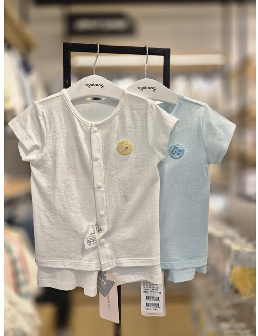 아가방[동아쇼핑점] 무형광 유아 공용 여름출산선물 @ 일상복 실내복 @ 열많은 아기위한 얇고 부드러운촉감의 반팔무형광내의/부드럽고 스판감좋은 돌고래펀칭내의/ 라크반소내의