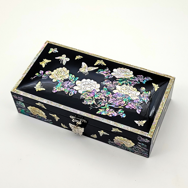 한국민예사 나전칠기 목단 자개 예단함 애교 보석함 돌반지 보관함 전통 공예품 외국인 선물, 검정