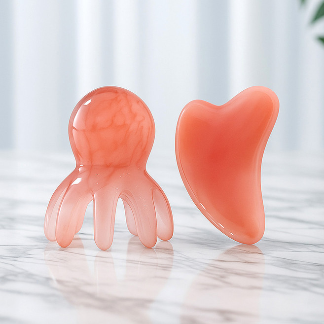 제이킨 문어 두피괄사 머리 지압 마사지기 하트 괄사 페이스 바디 멀티괄사, 핑크 문어괄사+하트괄사, 1세트