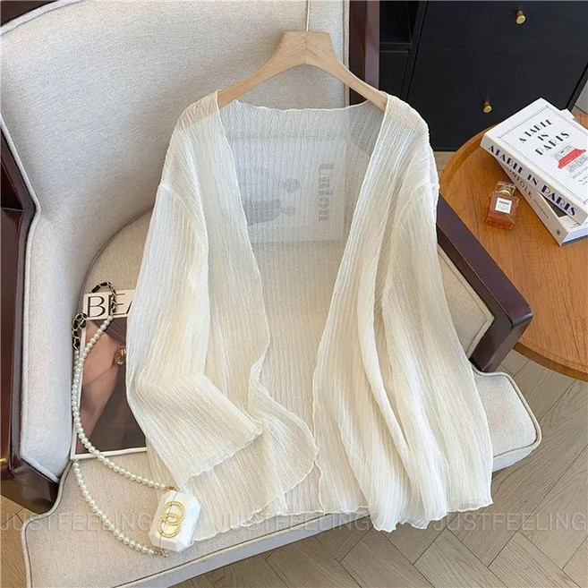 빅사이즈 여성 긴팔 블라우스 가을 여름 얇은 코트 카디건 아우터 상의 루즈핏 상의