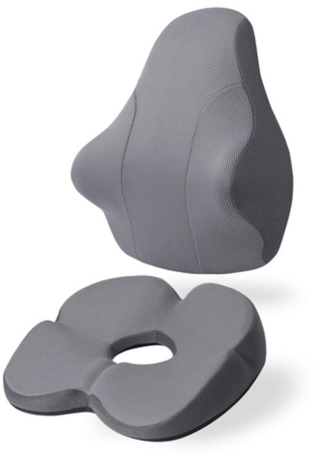 베네폼 허리 소프트 기능성 자세교정 등받이 의자 등 쿠션 방석 세트, 그레이
