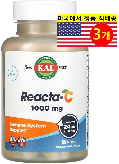 KAL 칼 Reacta 비타민 C 1000mg, 60정, 3개 - 쿠팡