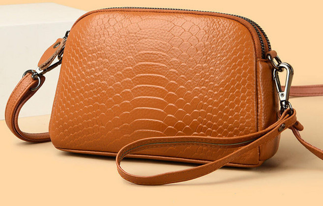 LANDYA 真皮鱷紋單肩小挎包 手拿包, 棕色