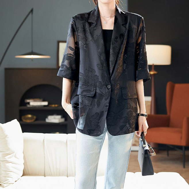 ORZQU 여성 여름 얇은 셔츠 코트 루즈핏 자외선차단 정장 코트