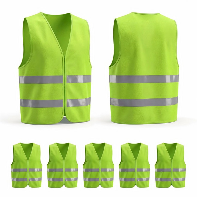 AURRA 형광 안전조끼 5개입 안전조끼 고휘도 야간 반사 작업용 노랑색 현장 신호수 안전 조끼, 5개, 형광그린